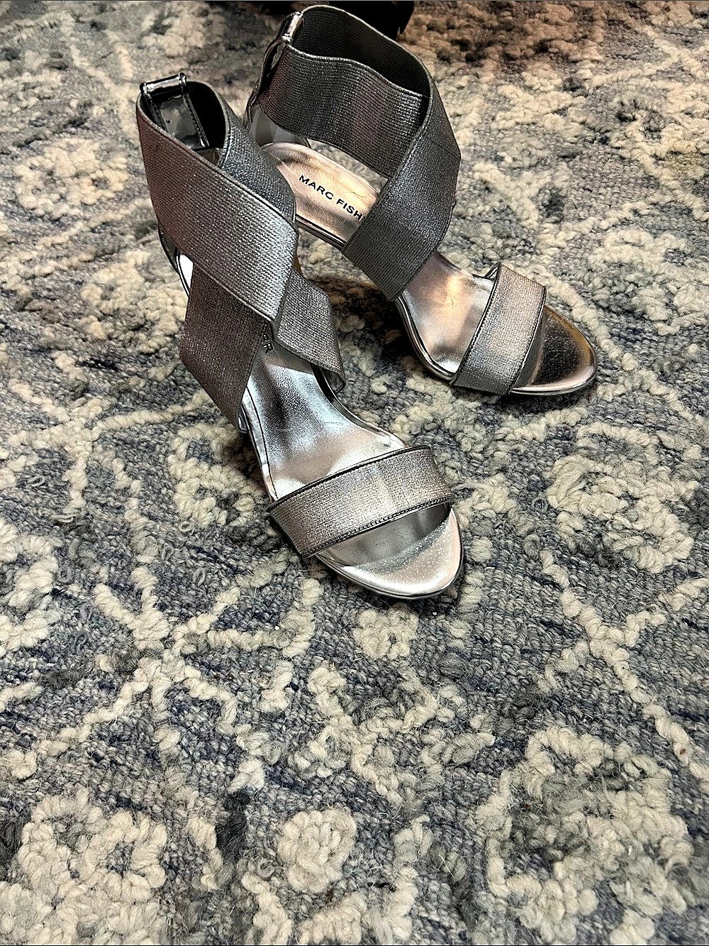 Marc Fisher Metallic Strappy Heels Gray US 6.5
